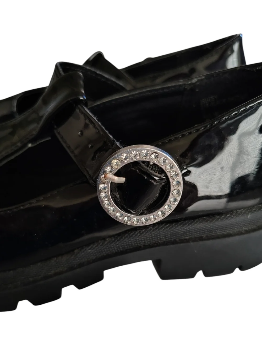 Steve Madden Mary Jane Black Patent Leather Shoes With Rhinestones Size 1 Girls